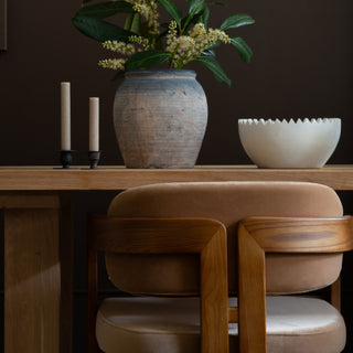 Curved Walnut Dining Chair - Camel Velvet
