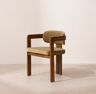 Curved Walnut Dining Chair - Sage Velvet