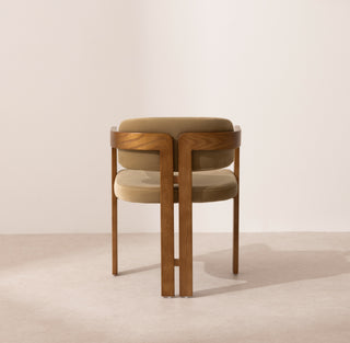 Curved Walnut Dining Chair - Sage Velvet