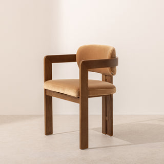 Curved Walnut Dining Chair - Camel Velvet