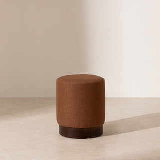 Linen Pouffe with Walnut Plinth