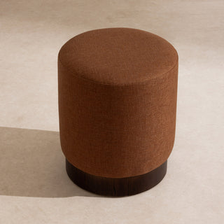 Linen Pouffe with Walnut Plinth