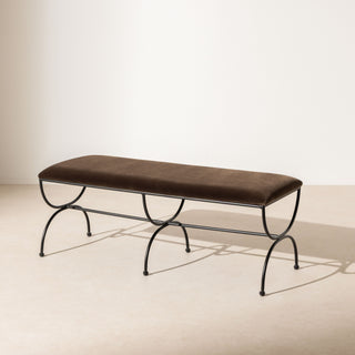 Metal & Velvet Bench - Chocolate