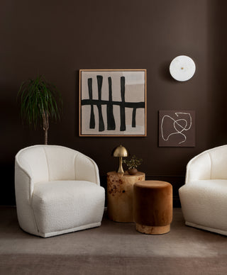 Velvet Pouffe with Burl Plinth - Cinnamon