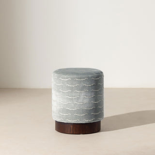 Velvet Pouffe with Walnut Plinth - Nouvelles
