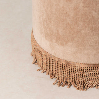 Velvet Pouffe with Fringe - Powder