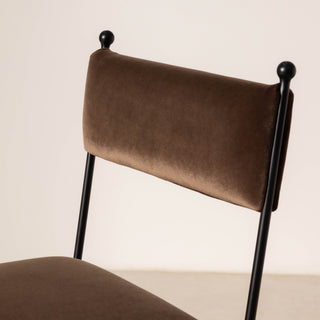 Metal & Velvet Bar Stool - Chocolate