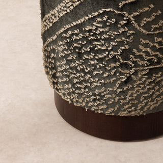 Velvet Pouffe with Walnut Plinth - Tiger Mountain