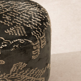 Velvet Pouffe with Walnut Plinth - Tiger Mountain