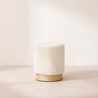 Boucle Pouffe with Burl Plinth - White