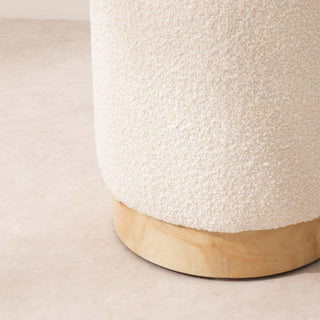 Boucle Pouffe with Burl Plinth - White