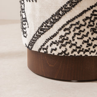 Velvet Pouffe with Walnut Plinth - Tiger Mountain