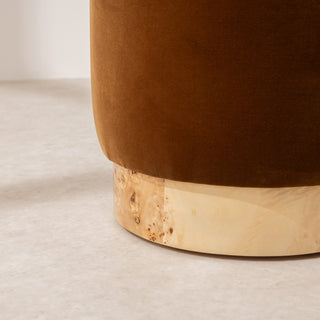 Velvet Pouffe with Burl Plinth - Cinnamon