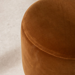 Velvet Pouffe with Burl Plinth - Cinnamon