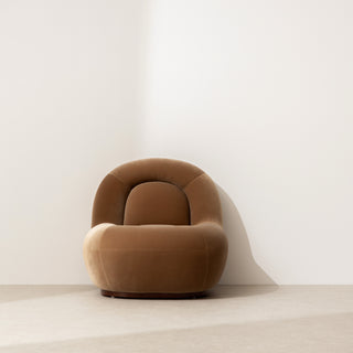 Velvet Lounge Chair with Walnut Plinth