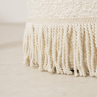 Boucle Pouffe with Fringe - White