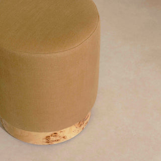 Linen Pouffe with Burl Plinth