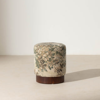 Tapestry Pouffe with Walnut Plinth
