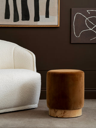 Velvet Pouffe with Burl Plinth - Cinnamon