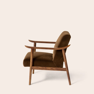 Velvet & Walnut Armchair - Chocolate