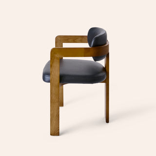 Curved Walnut Dining Chair - Leather