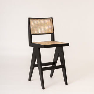 Black Cane Rattan Stool 