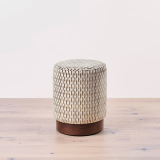 Velvet Pouffe with Walnut Plinth - Paris Vienne